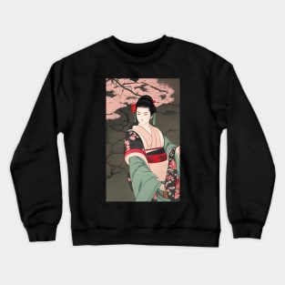 Geisha in Japanese garden, ukiyo e style Crewneck Sweatshirt